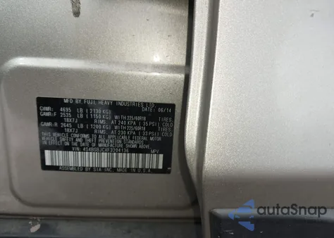 2015 Subaru Outback 2.5I Limited z USA, uszkodzony, nr VIN 4S4BSBJCXF3204136